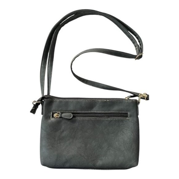 Stone Mountain Gray Faux Leather Crossbody Bag – Multi-Zip – Adjustable Strap – - Picture 4 of 5